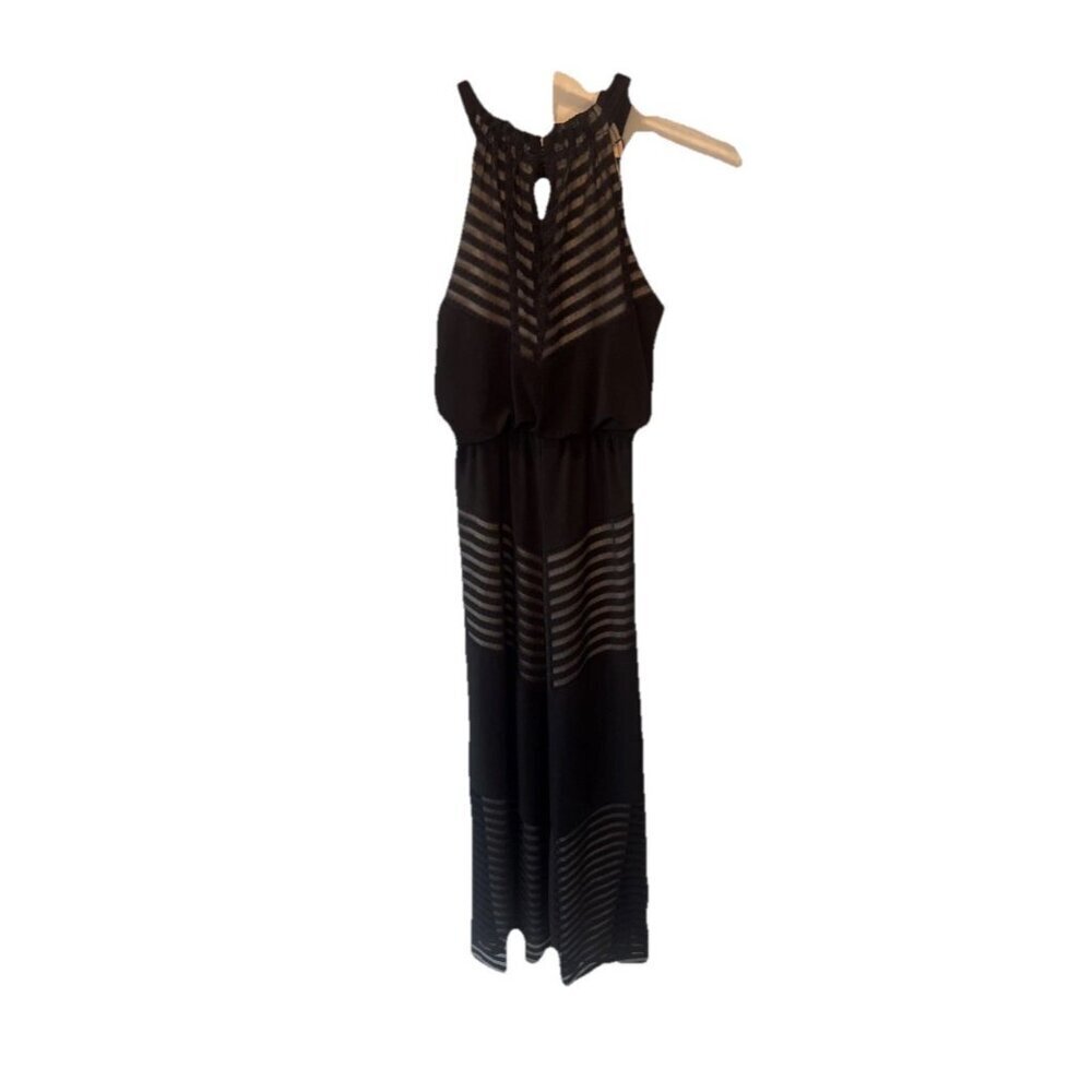 London Times Womens Black Mesh Halter Maxi Dress Sz 4P Whimsigoth Witchy Fairy‎ - Picture 5 of 11
